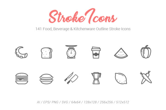 141 Food Drink Kitchen Stroke Icons