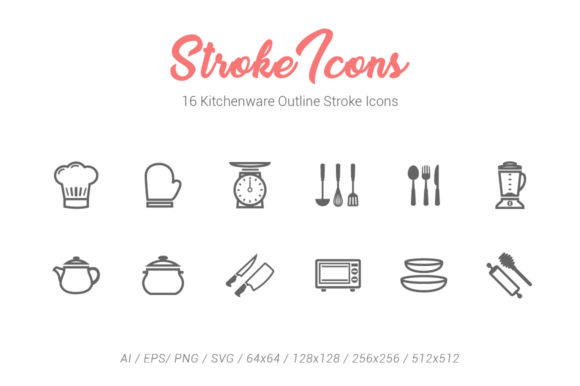 16 Kitchenware Outline Stroke Icons