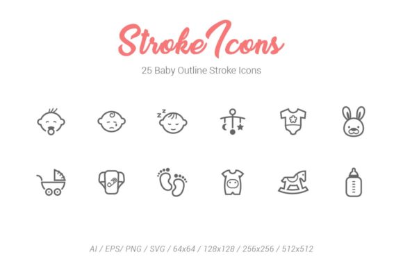 25 Baby Outline Stroke Icons for Graphics and Icons