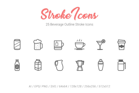 25 Beverage Outline Stroke Icons