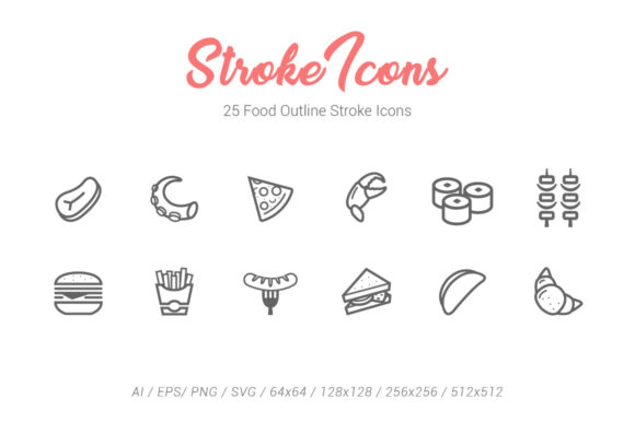 25 Food Outline Stroke Icons for Graphics and Icons