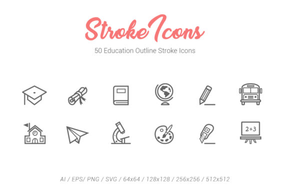50 Education Outline Stroke Icons