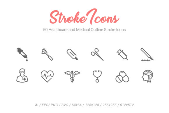 50 Healthcare Outline Stroke Icons