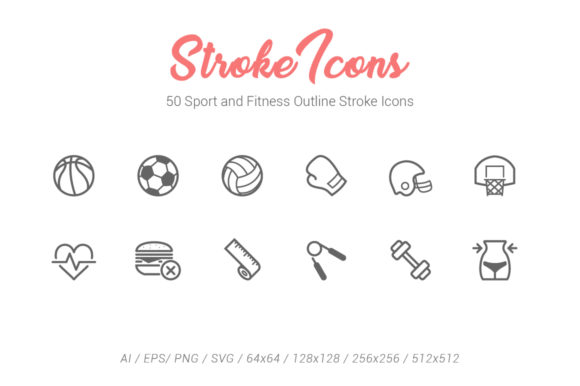 50 Sport Fitness Outline Stroke Icons