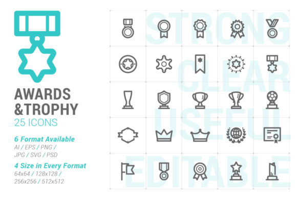 Award Trophy Strong Line Icon Graphics