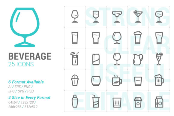 Beverage and Glass Strong Line Icon