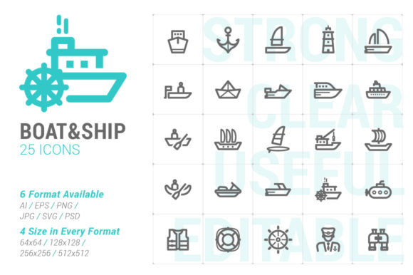 Boat Ship Strong Line Icon Graphics and Icons