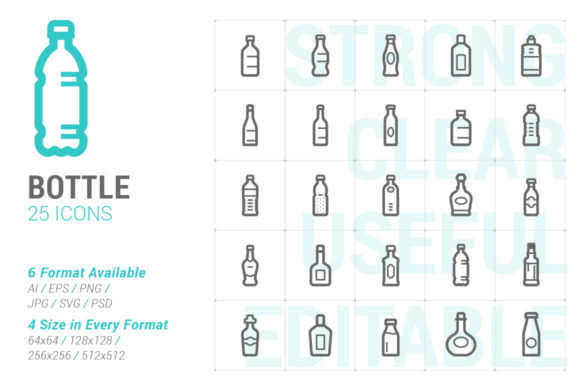 Bottle and Drink Strong Line Icon Graphics