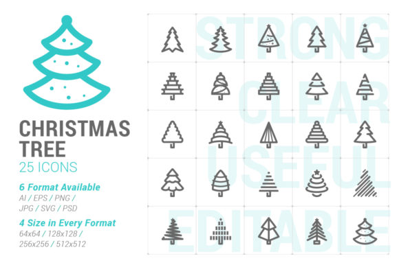 Christmas Tree Strong Line Icon Graphics