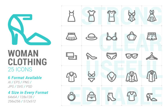 Clothing Woman Strong Line Icon Graphics and Icons