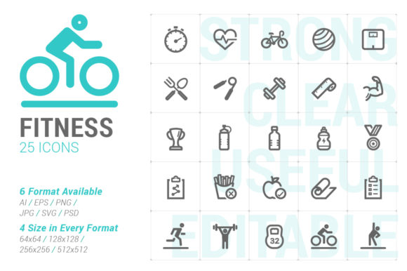 Fitness Strong Line Icon Graphics