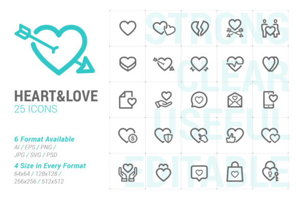 Heart Love Strong Line Icon Graphics