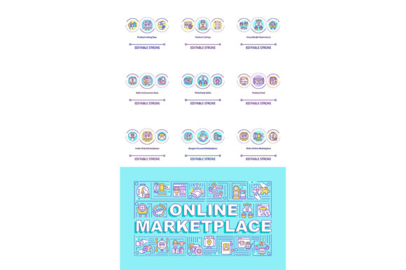 Online Marketplace Concept Icons Set: Graphics for Modern Branding