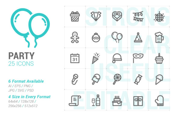Party Celebrate Strong Line Icon Graphics and Icons