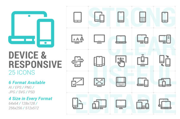 Responsive Device Strong Line Icon Graphics