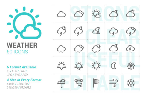 Weather and Forecast Strong Line Icon Graphics